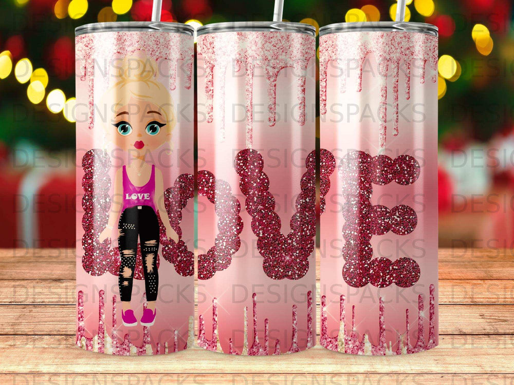Glitter drip love blonde girl pink tumbler product type
