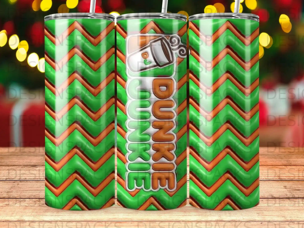 Green and orange chevron pattern with a Dunkin' Donuts logo.