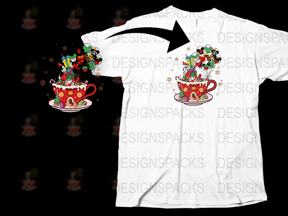 Christmas Holiday T-Shirt, Cheerful Elves in Teacups Design, Festive Graphic Tee, Unisex Winter Apparel