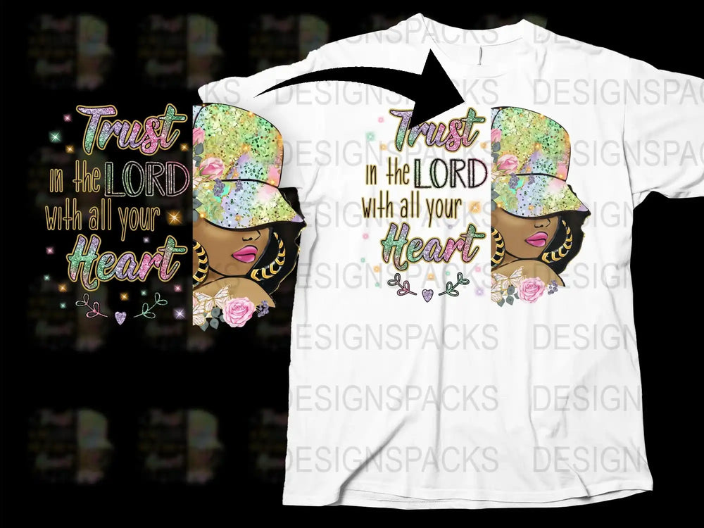 Christian T-Shirt Trust in the Lord With All Your Heart, Floral Hat Design, Inspirational Scripture Tee, Religious Gifts