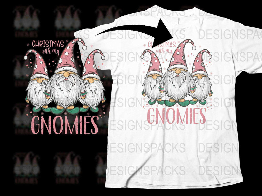 Christmas Gnomies Graphic T-Shirt, Cute Holiday Gnome Design, Festive Family Matching Shirts