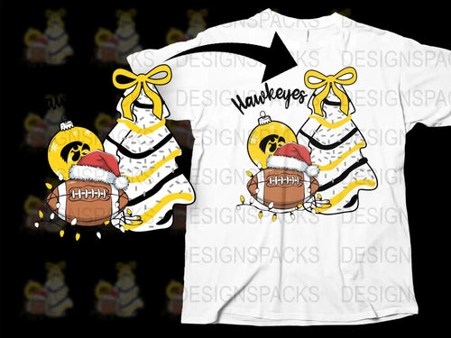 Festive Holiday T-Shirt with Football and Christmas Ornaments Graphic, Yellow Ribbon Design, Gift Idea