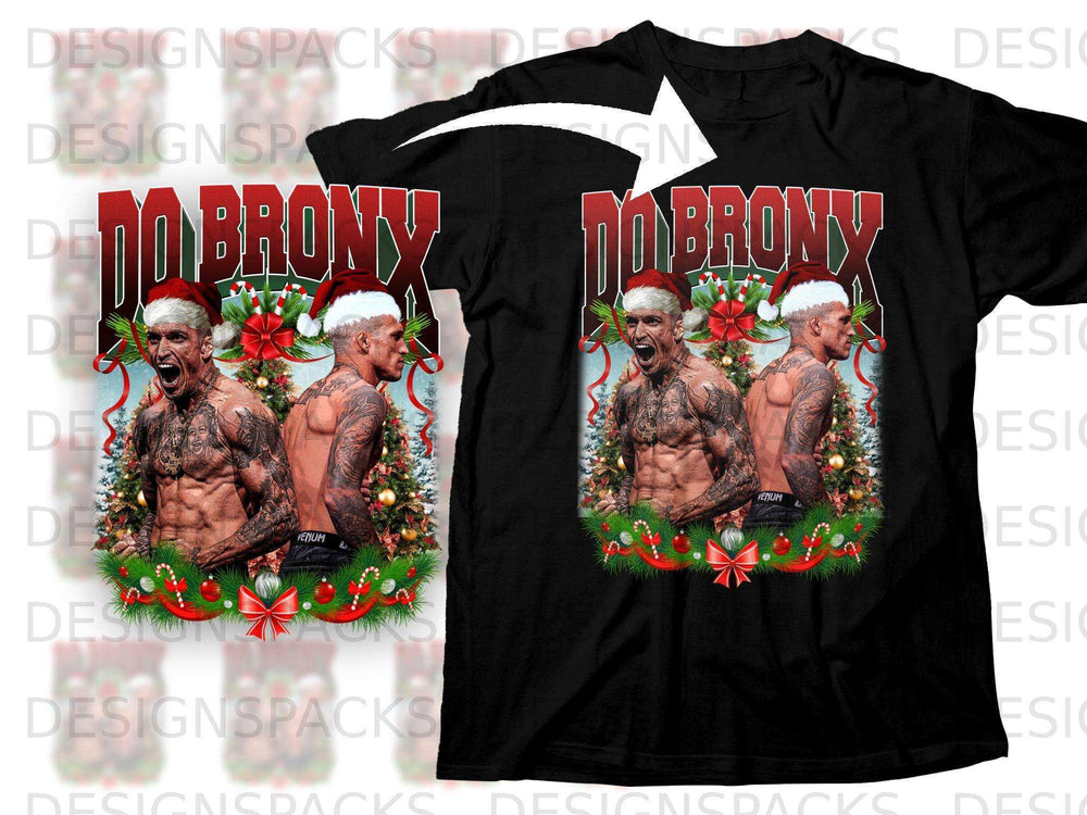 Black t-shirt with "DOBRONY" logo featuring fighter Charles Oliveira and holiday wreath.