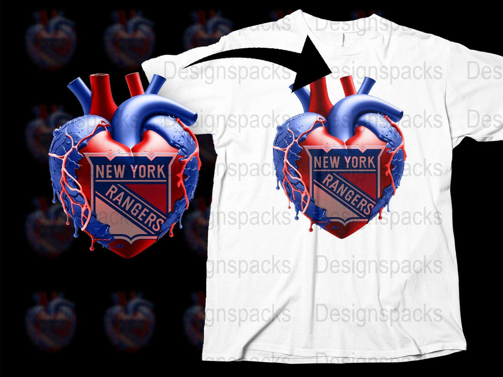 New York Rangers Heart Design T-Shirt, Patriotic Hockey Fan Apparel, Graphic Tee