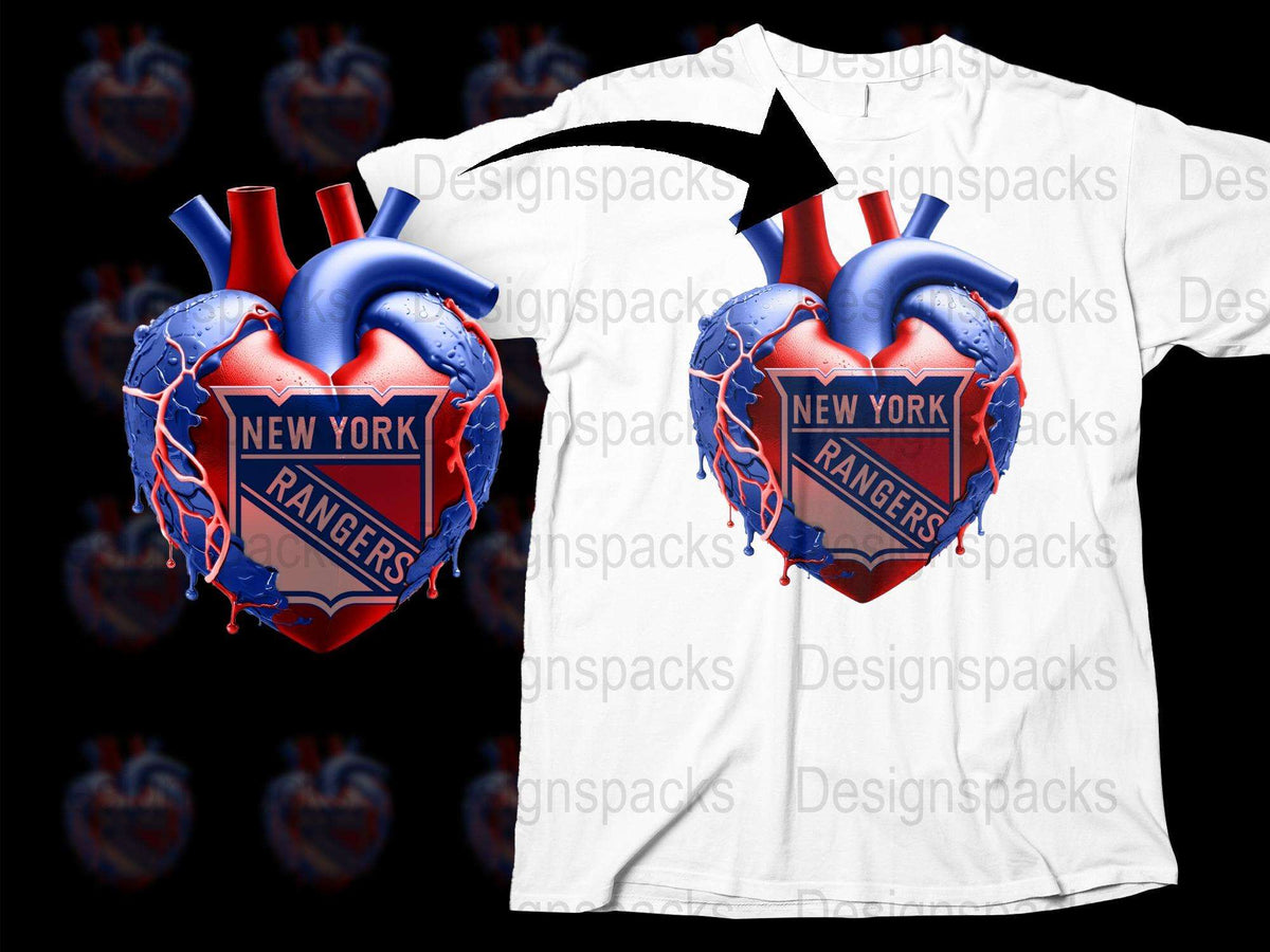New York Rangers Heart Design T-Shirt, Patriotic Hockey Fan Apparel, Graphic Tee