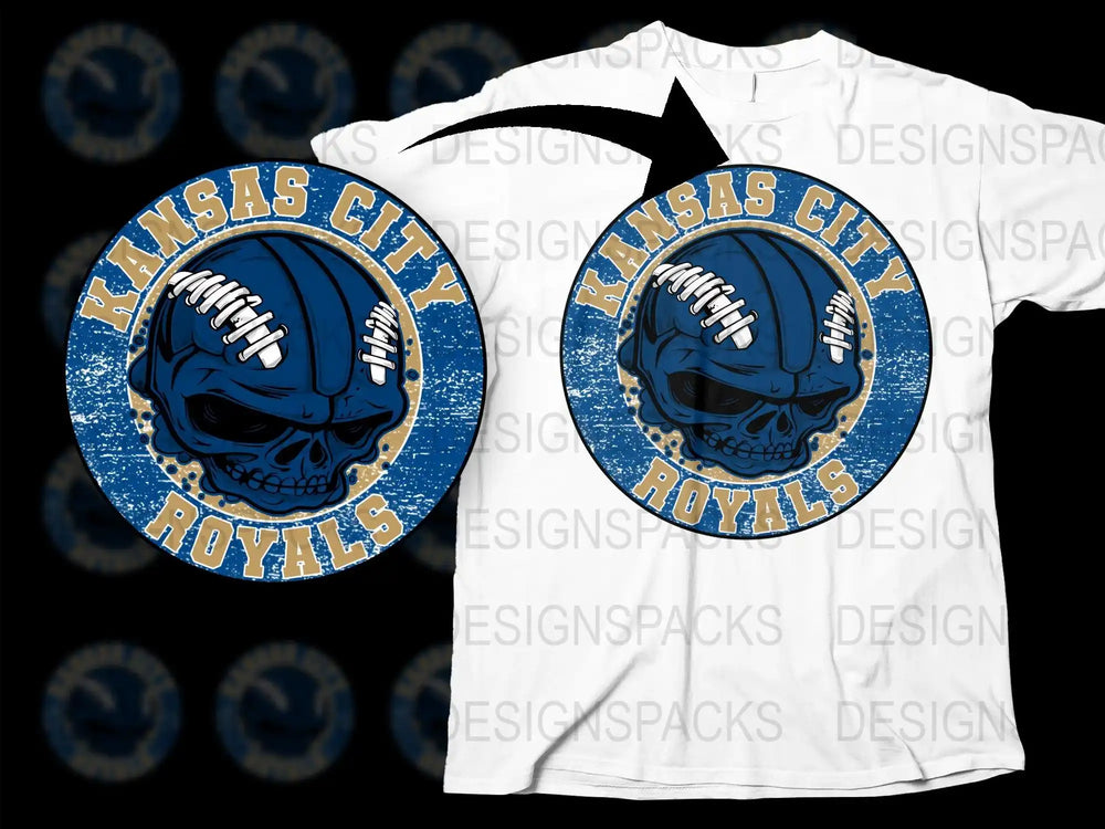 Kansas City Royals skull football helmet design for t-shirt, print-ready PNG SVG