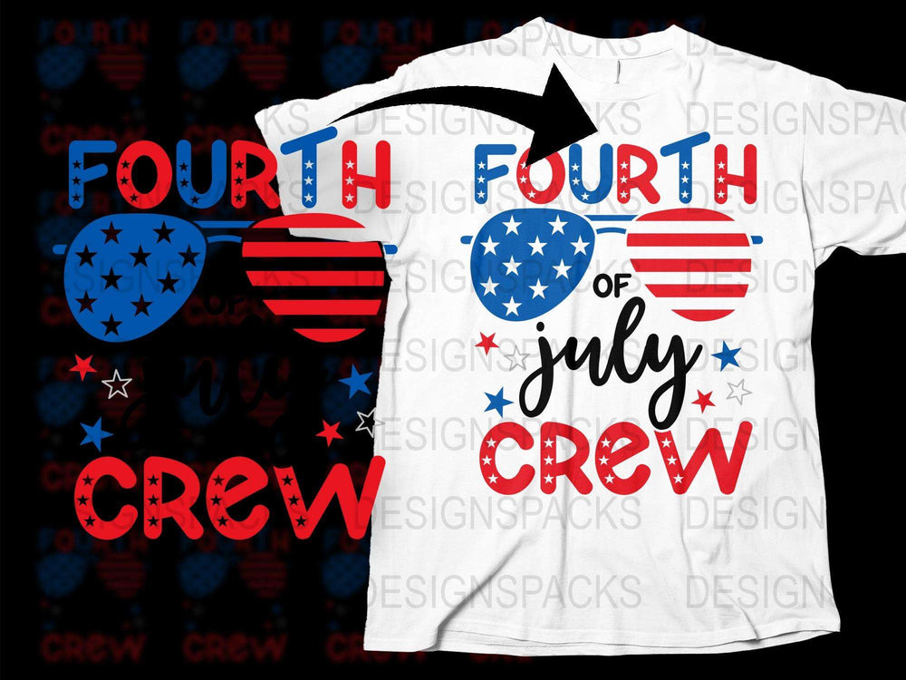 Fourth of July Crew T-Shirt Patriotic American Flag Stars Stripes Holiday Tee