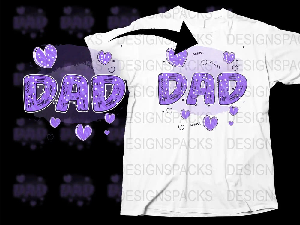 Dad T-Shirt Purple Hearts Design, Perfect Father's Day Gift, Unique Graphic Tee for Men