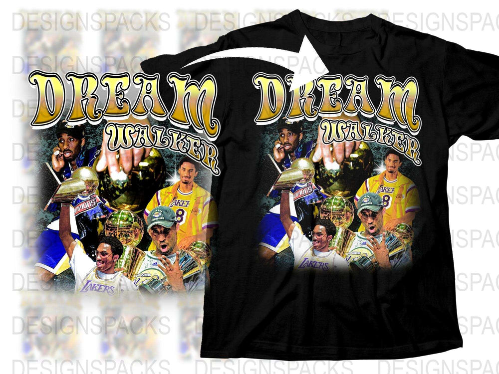 Dream Walker Black T-Shirt, Graphic Print, Colorful Casual Wear, Unisex Lakers Inspired Tee