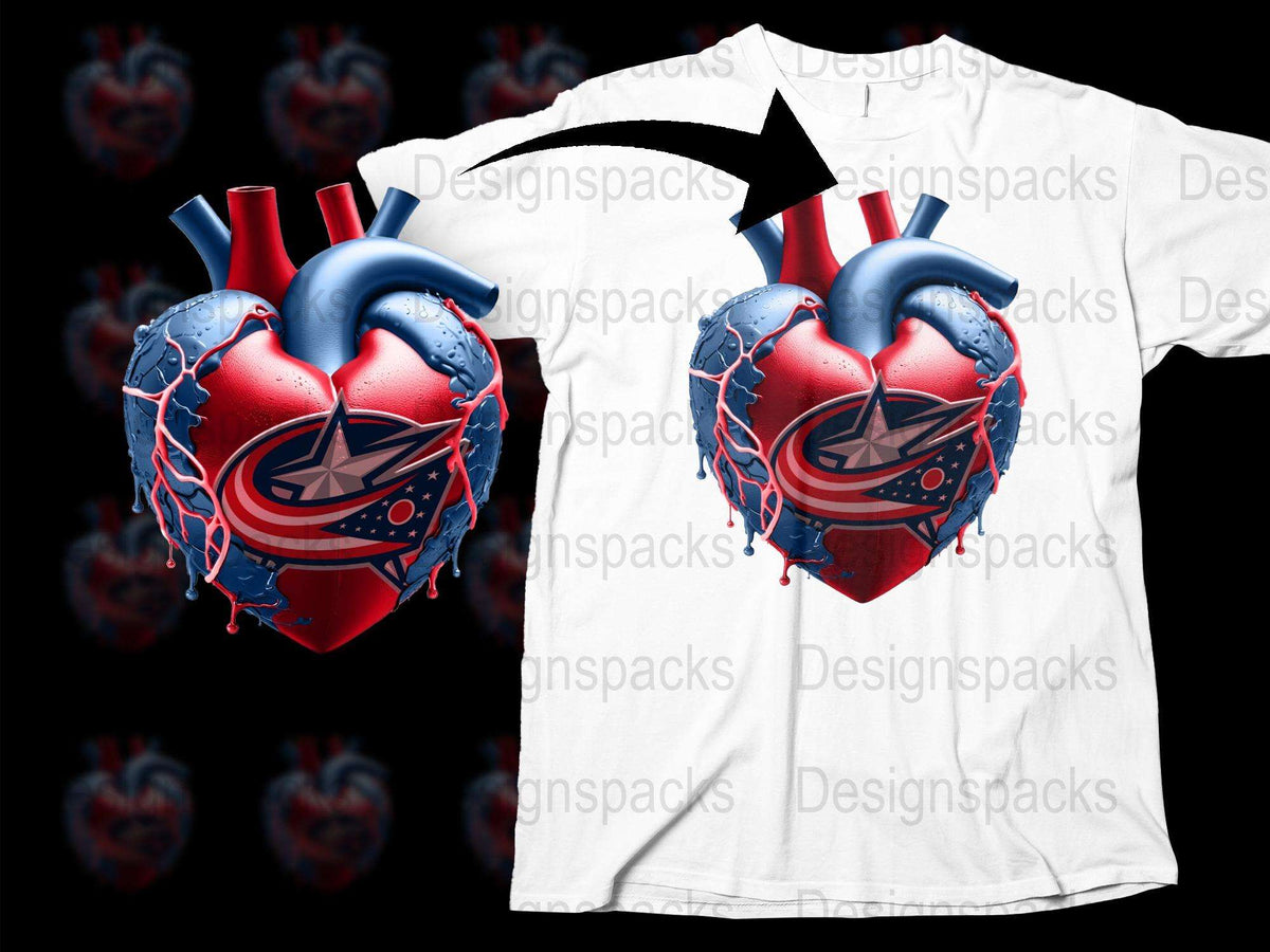 Anatomical Heart Graphic T-Shirt, 3D Heart Print Tee, Unisex Fashion, Bold Red and Blue Design