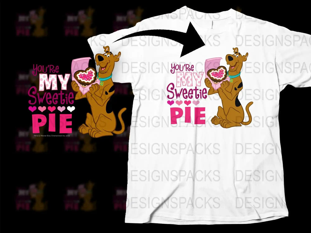 Scooby-Doo 'You're My Sweetie Pie' Valentine's design for DTF/DTG t-shirt printing, pink hearts, donut graphic