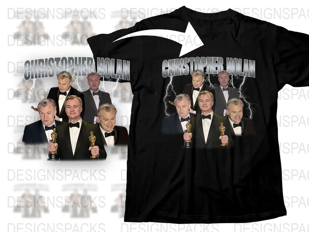 Christopher Nolan Oscar Awards Graphic T-Shirt, Film Director Tribute, Movie Fan Apparel, Black Cotton Tee