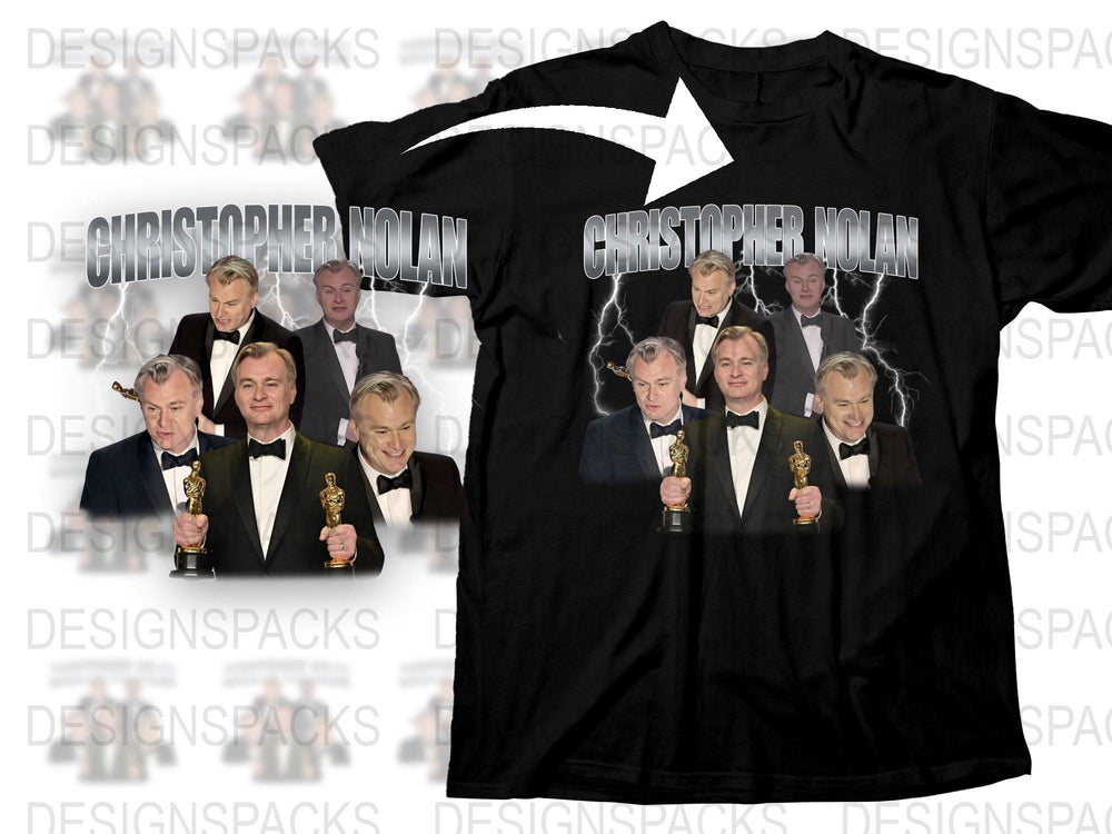 Christopher Nolan Oscar Awards Graphic T-Shirt, Film Director Tribute, Movie Fan Apparel, Black Cotton Tee