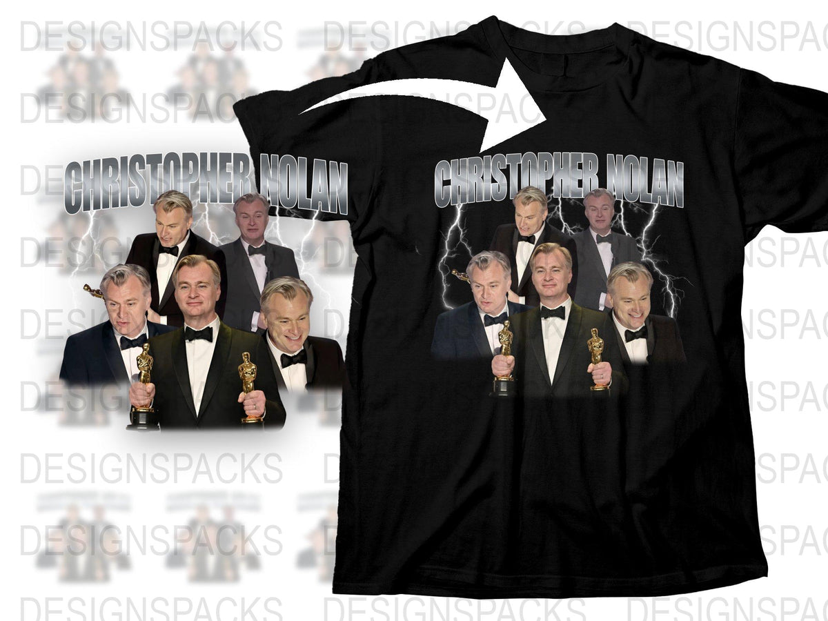 Christopher Nolan Oscar Awards Graphic T-Shirt, Film Director Tribute, Movie Fan Apparel, Black Cotton Tee