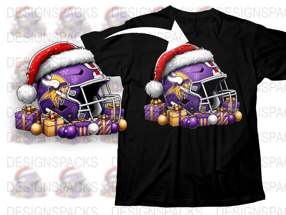 Christmas Viking Warrior Graphic T-Shirt, Santa Hat Holiday Tee, Purple Festive Shirt, Unique Yuletide Apparel