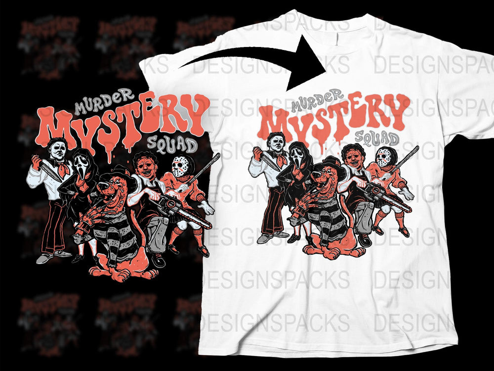 Vintage Murder Mystery Squad T-Shirt, Graphic Horror Halloween Tee, Unisex White Horror Shirt