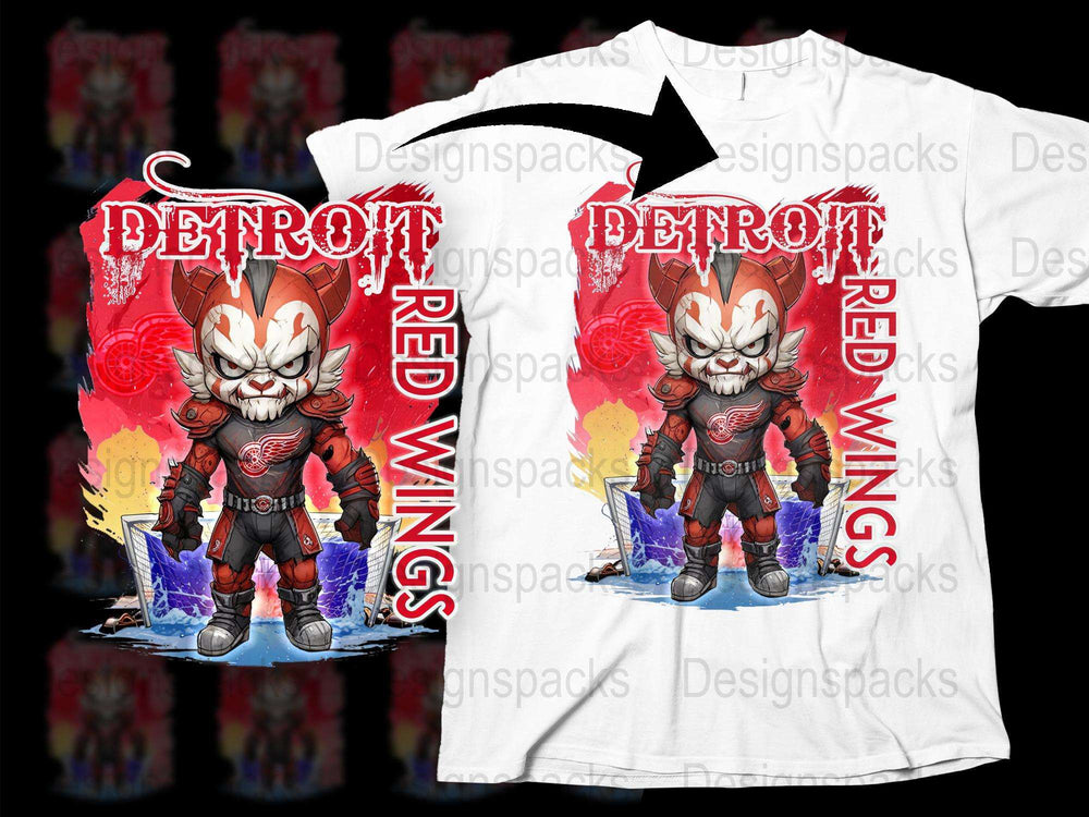 Detroit Red Wings T-Shirt, Unique Hockey Fan Apparel, Cartoon Mascot Graphic Tee, Unisex Adult Clothing