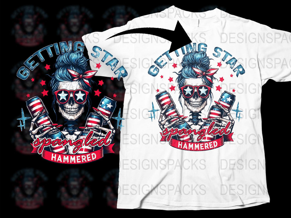 Patriotic Skull T-Shirt, Getting Star Spangled Hammered Graphic Tee, 4th of July Party Shirt, Americana Clothing