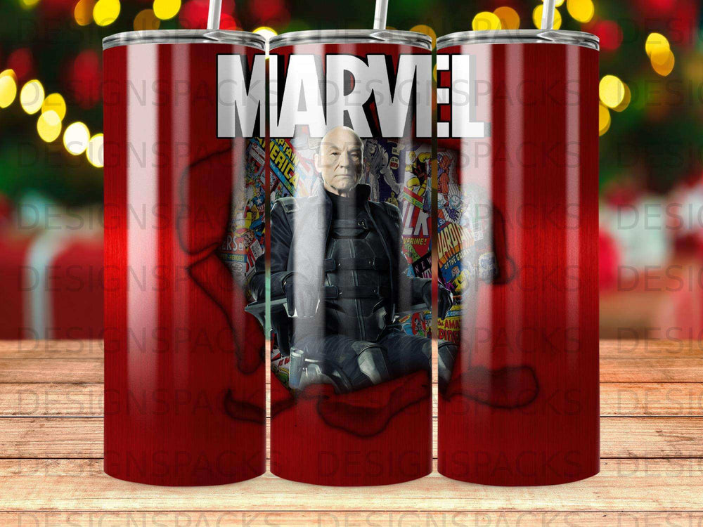 Tumbler featuring Marvel characters and the "MARVEL" logo.