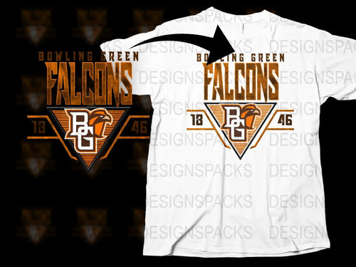 Bowling Green Falcons t-shirt design with orange and brown graphics, ideal for DTF/DTG printing