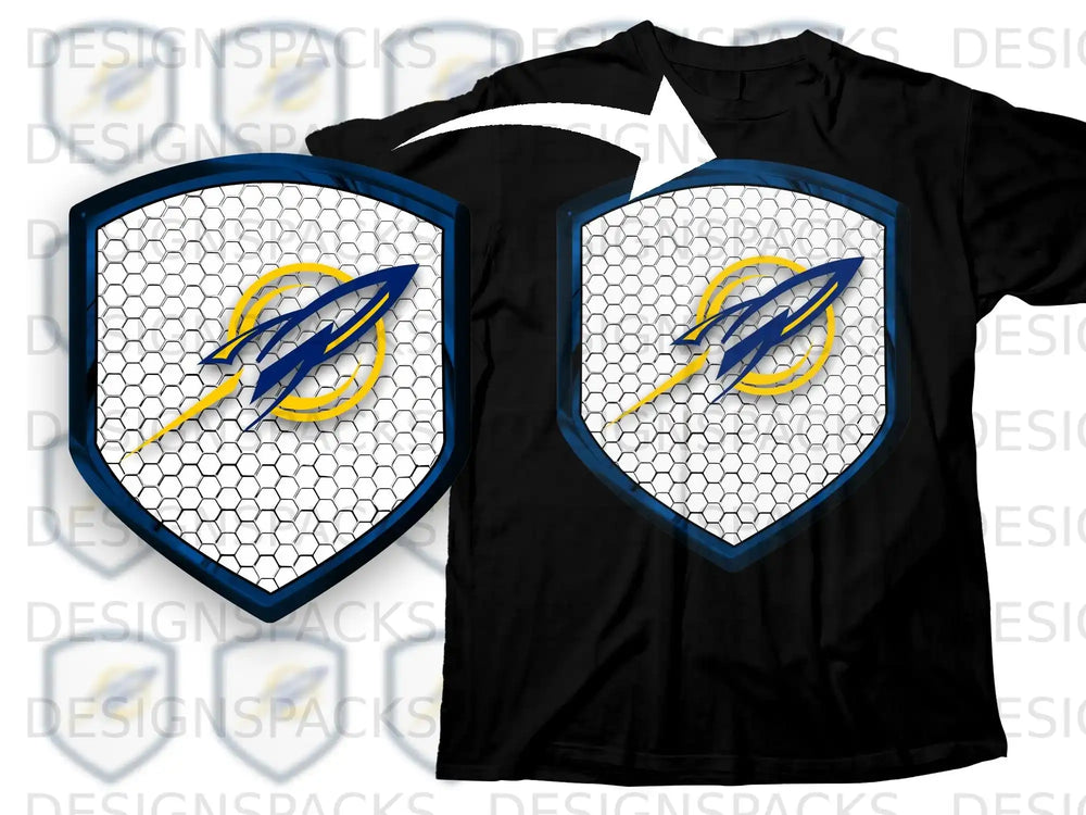 Rocket Emblem with Honeycomb Shield Design Shirt