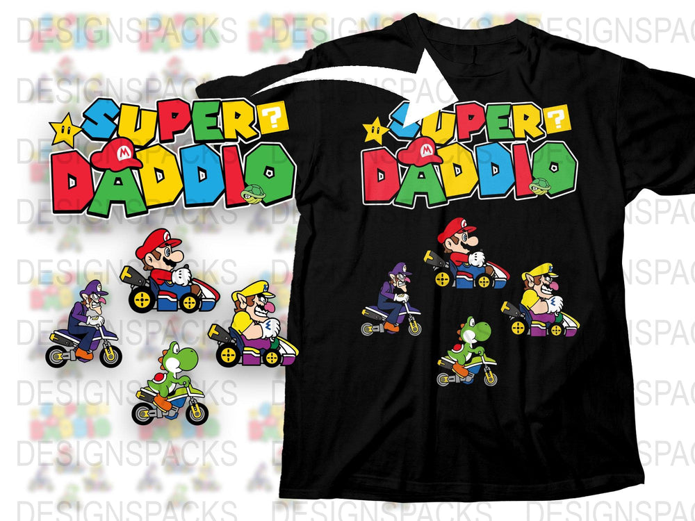 Super Daddio T-Shirt, Fun Video Game Inspired Dad Gift, Colorful Retro Gaming Father's Tee, Unique Family Apparel