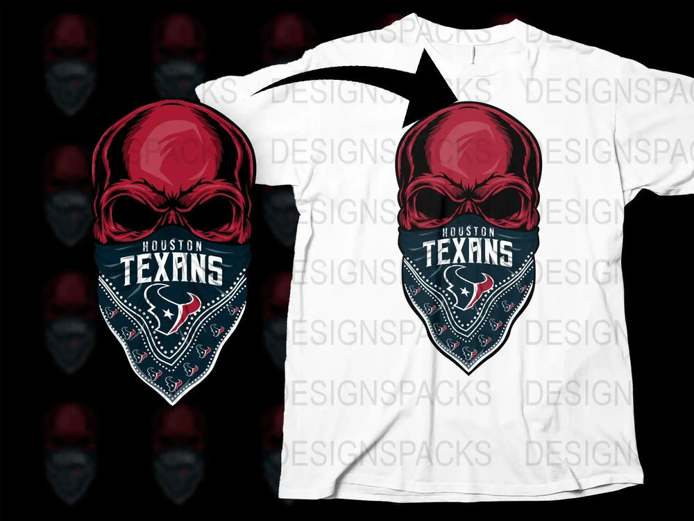 Houston Texans skull bandana design for t-shirt, print-ready SVG/PNG, DTF/DTG compatible