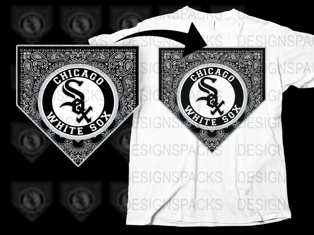 Chicago White Sox bandana-style baseball design for DTG/DTF t-shirt printing, print-ready PNG SVG