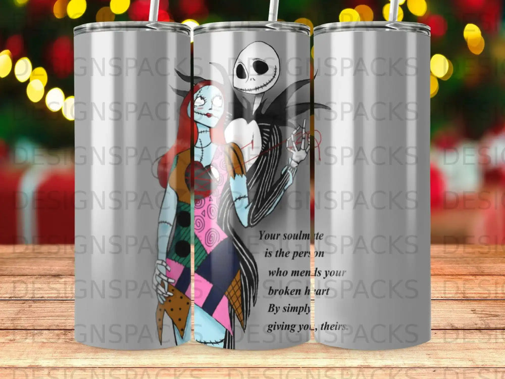 Jack and Sally from The Nightmare Before Christmas on a tumbler.