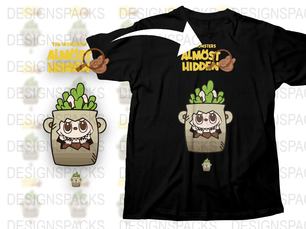 Cute Monster Plant Pot Design T-Shirt, Quirky Graphic Tee, Unique Casual Wear, Gift Idea