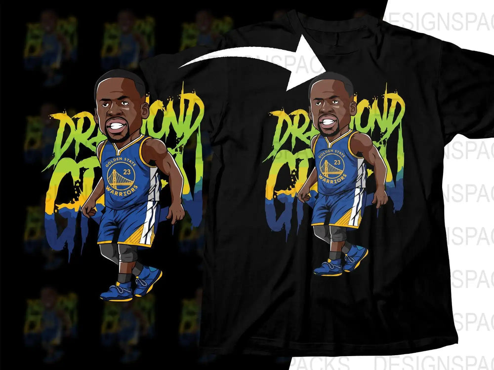 Golden State Warriors #23 basketball player design on black t-shirt, vibrant colors, print-ready