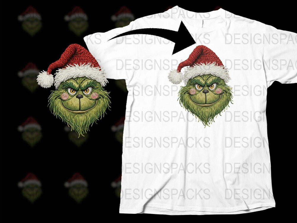 Grinch Face Christmas T-Shirt, Santa Hat Holiday Tee, Funny Xmas Shirt, Festive Winter Apparel for All Ages