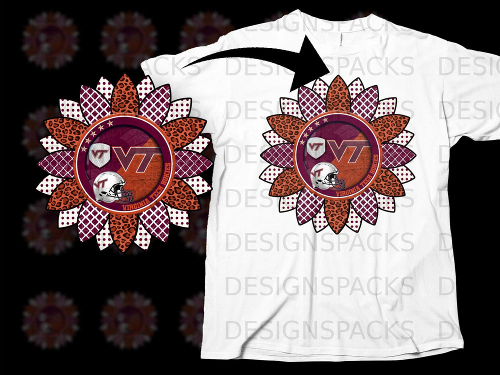 Virginia Tech Hokies sunflower design with football helmet.