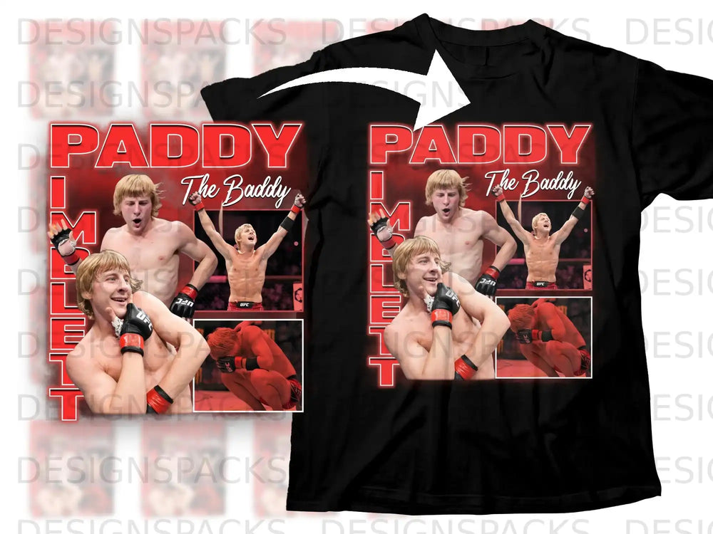 Black t-shirt with "PADDY The Baddy" and image of Paddy Pimblett.