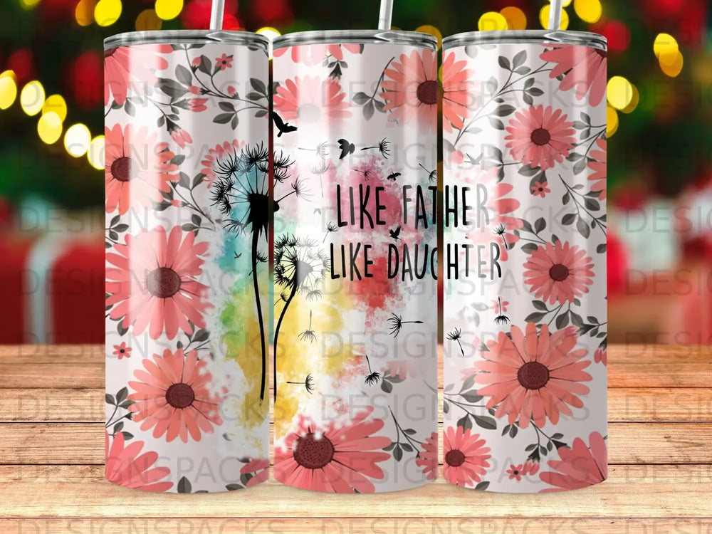 Heartfelt Father-Daughter Floral Tumbler Digital Wrap Design