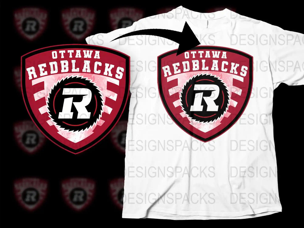 Ottawa Redblacks shield logo on white t-shirt, print-ready design for DTF/DTG