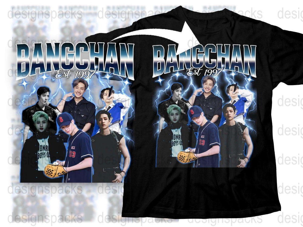 Bangchan Fan T-Shirt, K-Pop Idol Graphic Tee, Lightning Design, Black Unisex Shirt, Music Pop Culture Apparel, Gift for Fans