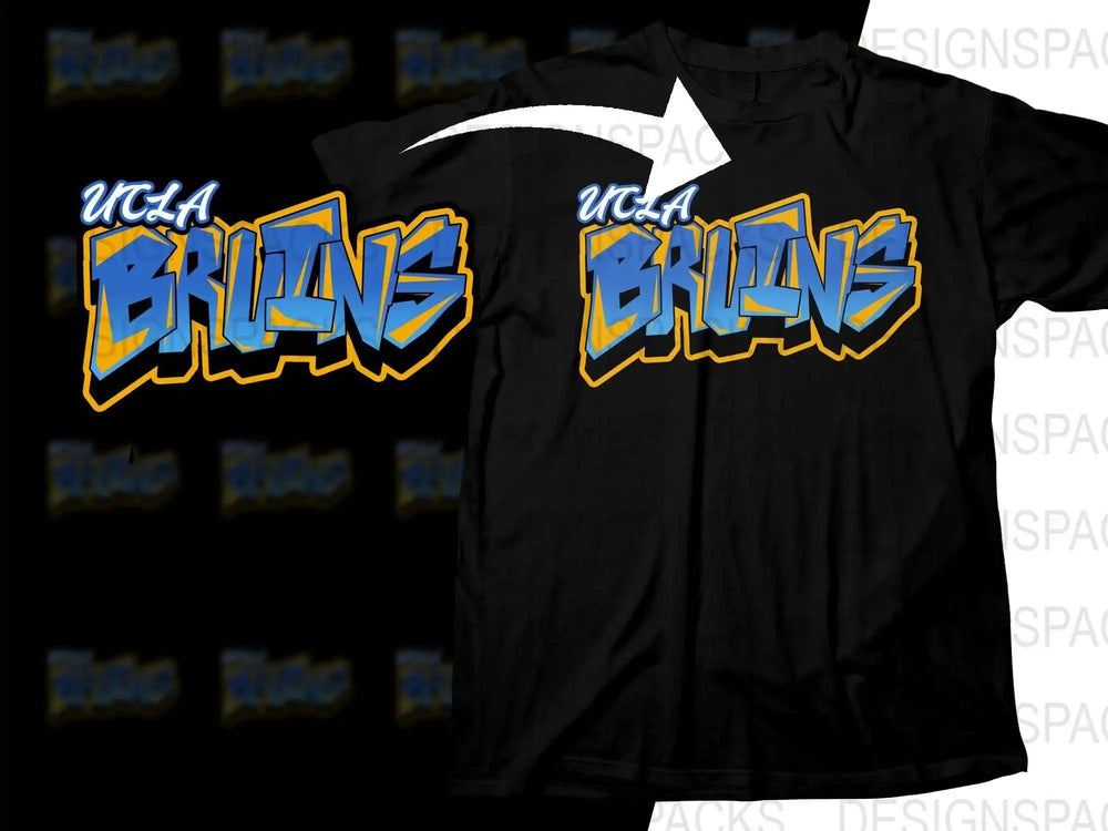 UCLA Bruins graffiti-style design on black t-shirt, print-ready for DTG/DTF, SVG/PNG files