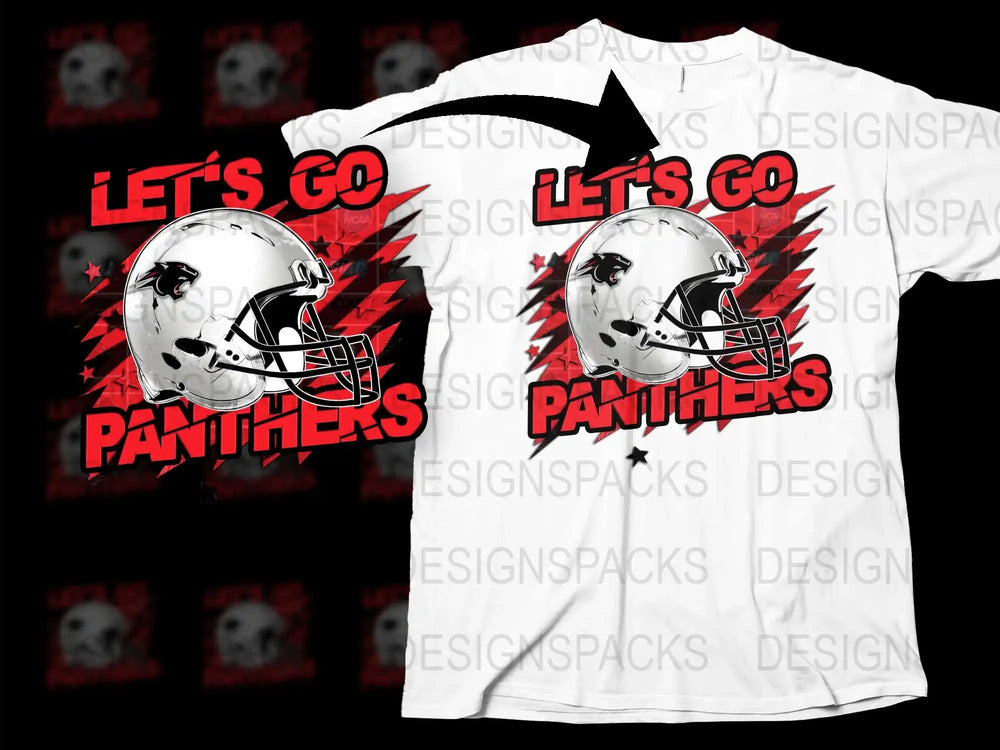Let's Go Panthers Football T-Shirt, Sports Fan Apparel, White Graphic Tee, Helmet Design, Team Spirit Wear