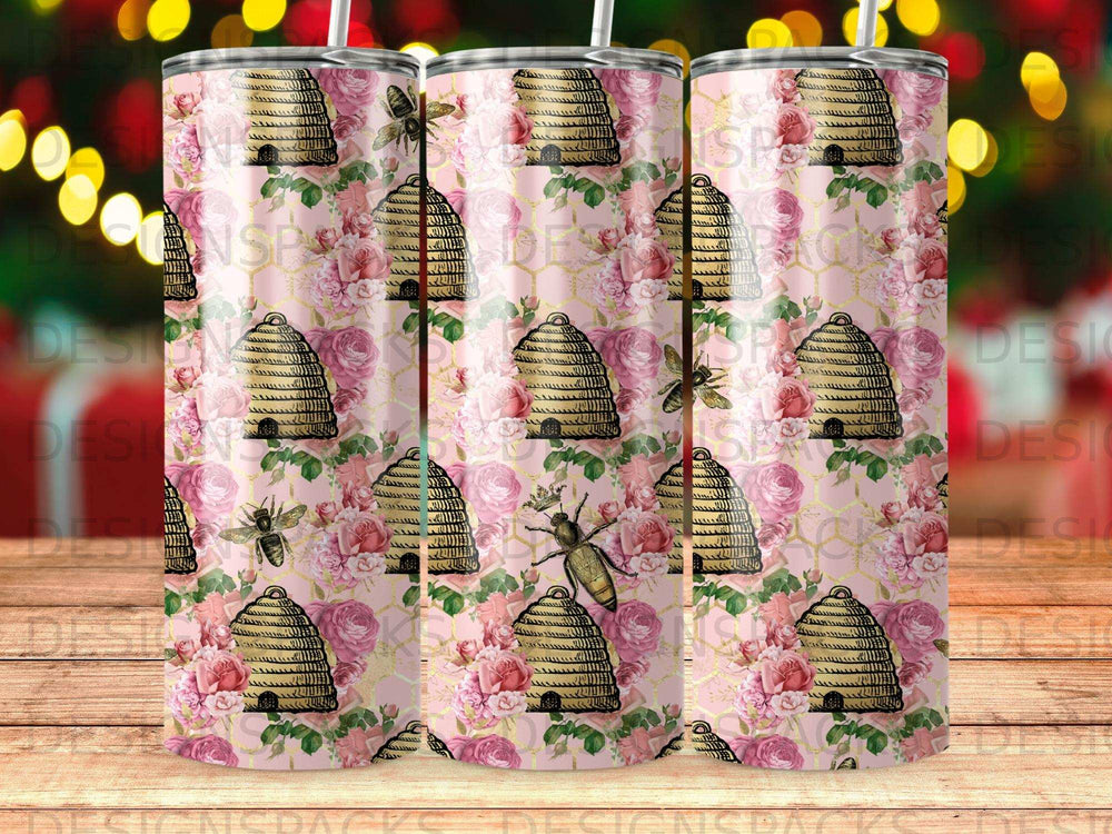 Pink Roses Beehive Gold Honeycomb Bee Design product type