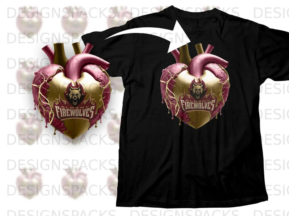 Albany FireWolves Heart Design on a Black Shirt
