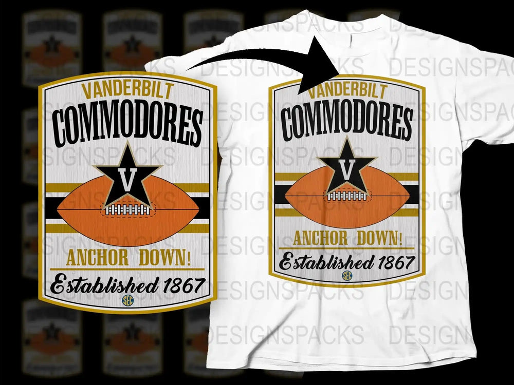 Vanderbilt Commodores T-Shirt Anchor Down Football Logo Established 1867 Unisex White Tee