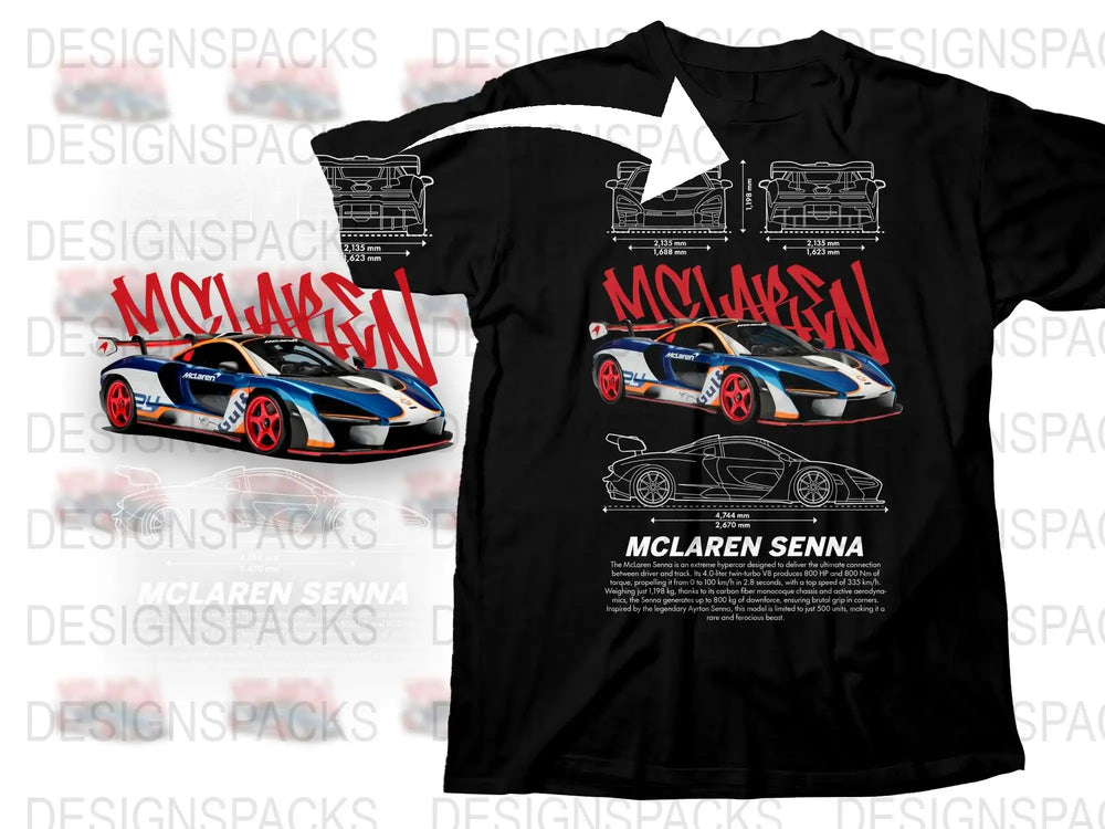 McLaren Senna Racing Car Graphic T-Shirt, Men's Fashion Tee, Sportscar Enthusiast, Stylish Automobile Apparel, Trendy Black Shirt