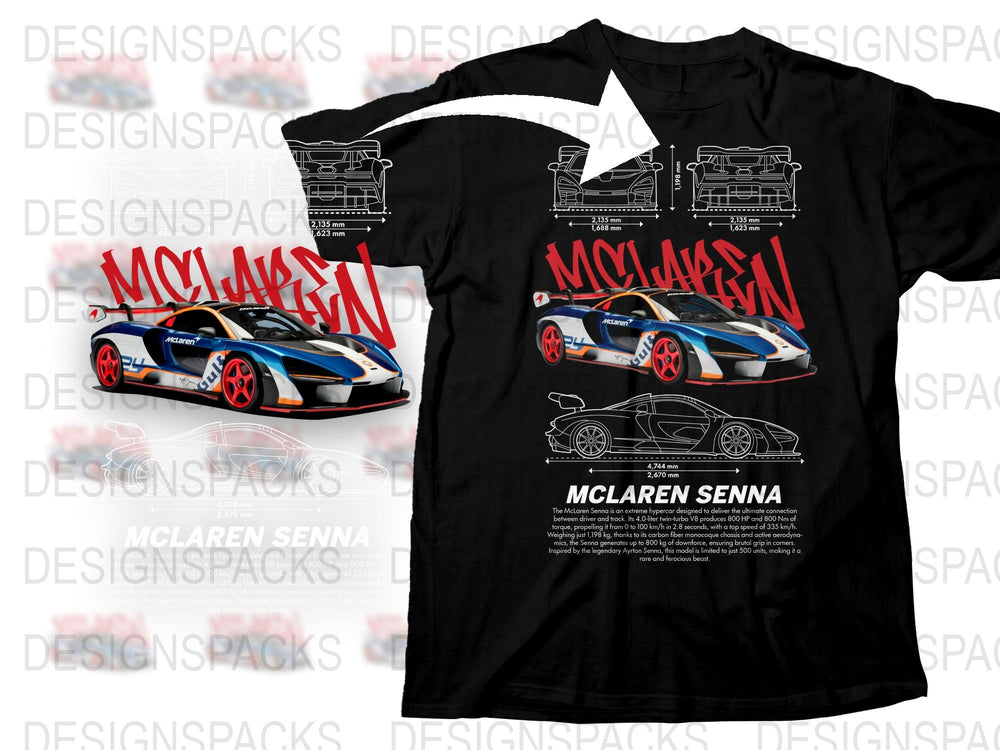 McLaren Senna Racing Car Graphic T-Shirt, Men's Fashion Tee, Sportscar Enthusiast, Stylish Automobile Apparel, Trendy Black Shirt