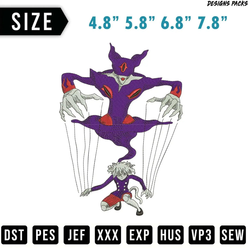 Anime character embroidery designs in multiple sizes and formats.