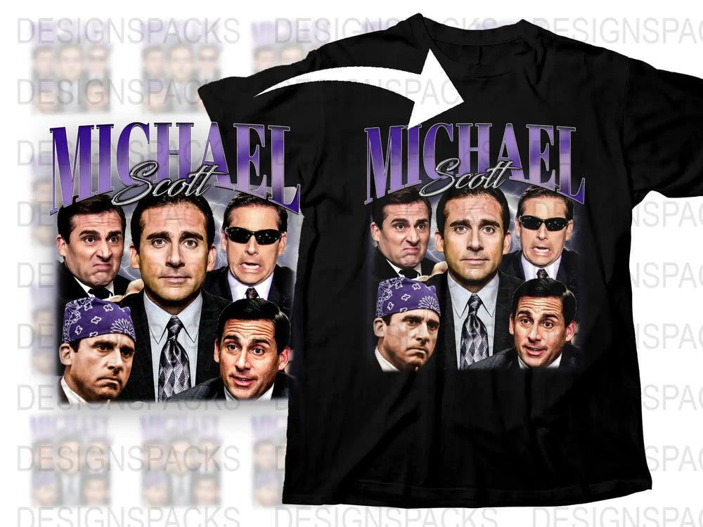 Michael Scott Graphic T-Shirt, Funny TV Show Character Faces Tee, Black Cotton Shirt