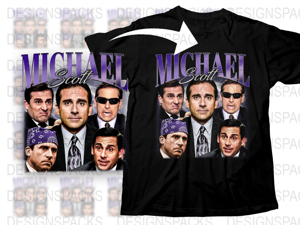 Michael Scott Graphic T-Shirt, Funny TV Show Character Faces Tee, Black Cotton Shirt