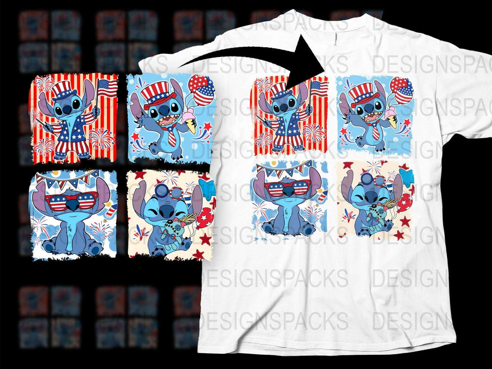 Cartoon Alien American Flag T-Shirt, Patriotic Tee, Cute Extraterrestrial Design, Kids and Adults Sizes Available, Unique Graphic Shirt