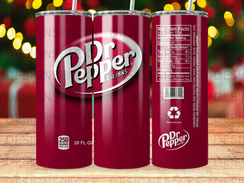Dr. Pepper can with nutrition facts label and 20 fl oz volume.