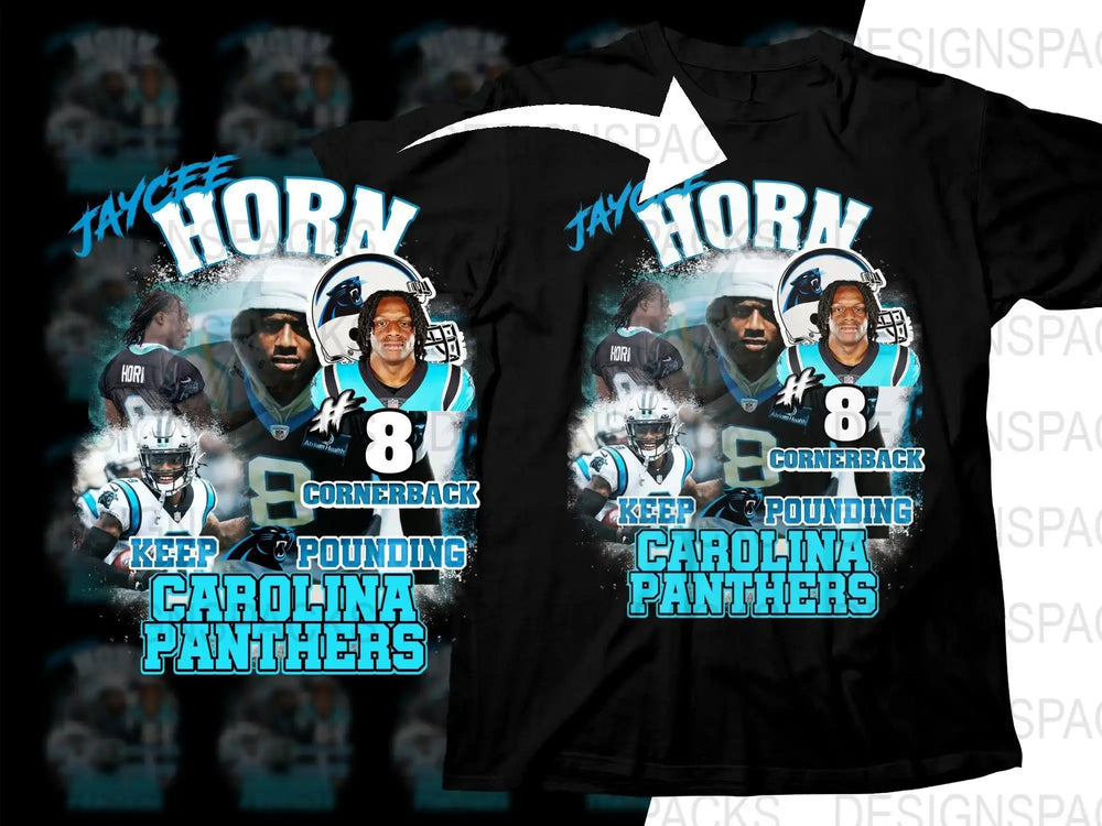Jaycee Horn Carolina Panthers #8 Cornerback t-shirt design, print-ready for DTF DTG, keep pounding